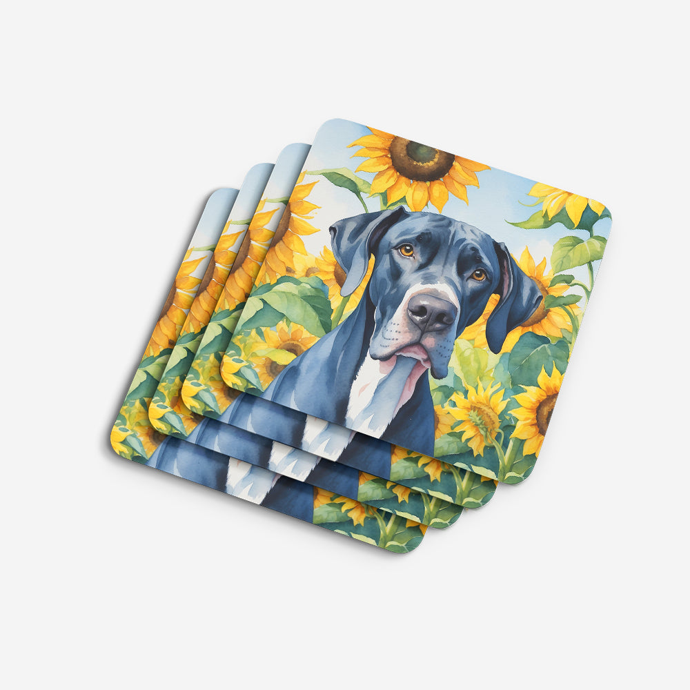 Caroline's Treasures Great Dane in Sunflowers Coasters - Set of 4 Lightweight Foam, Absorbent Drink Coasters