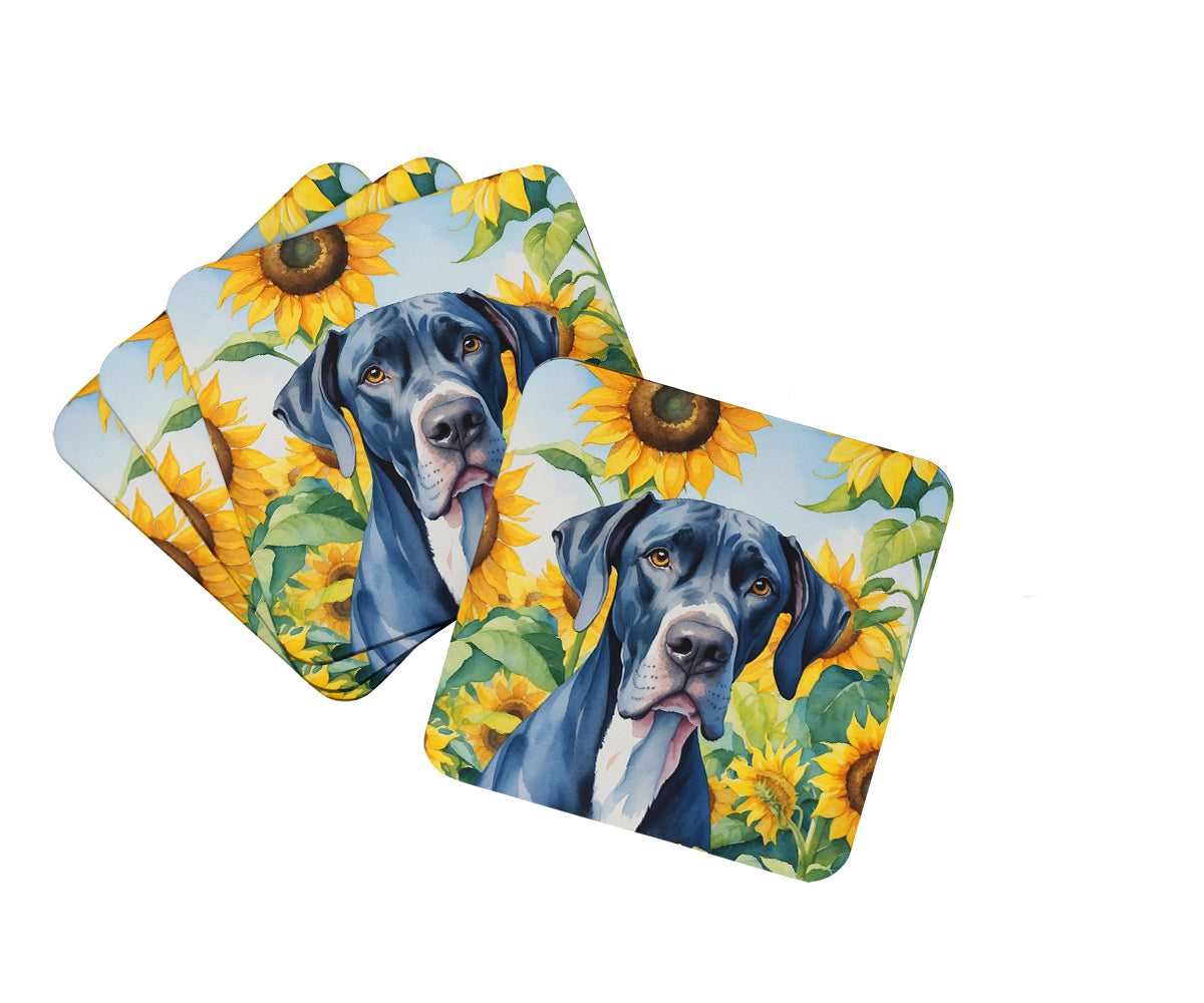 Caroline's Treasures Great Dane in Sunflowers Coasters - Set of 4 Lightweight Foam, Absorbent Drink Coasters