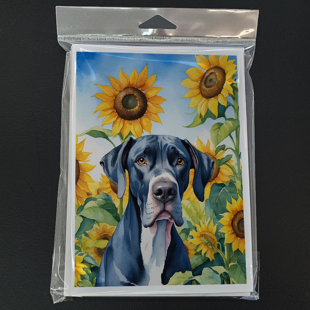 Great Dane in Sunflowers Greeting Cards Pack of 8