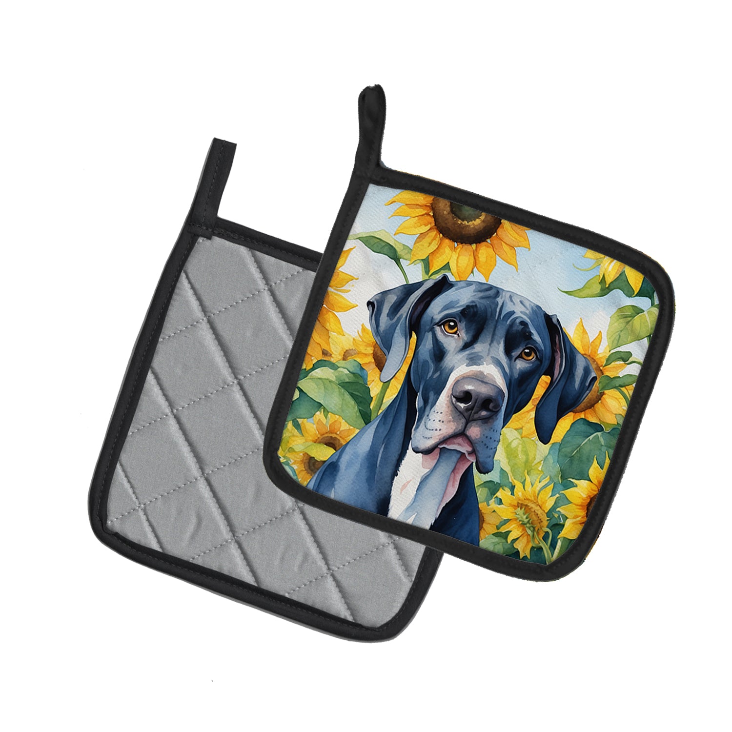 Great Dane in Sunflowers Pair of Pot Holders