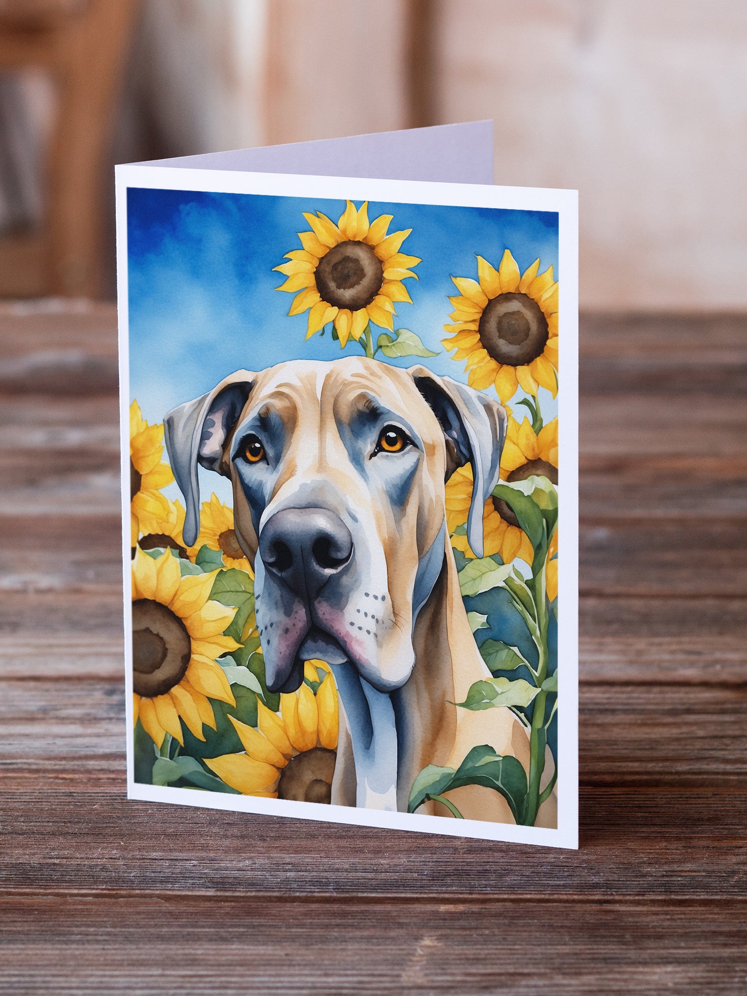 Great Dane in Sunflowers Greeting Cards Pack of 8