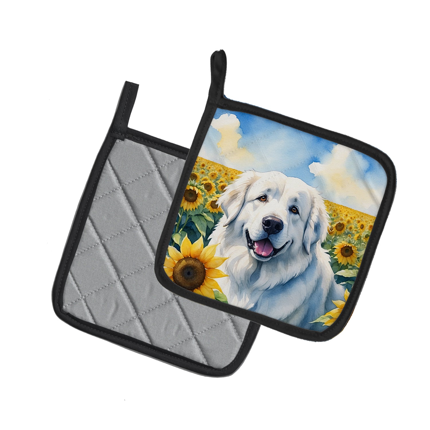 Great Pyrenees in Sunflowers Pair of Pot Holders