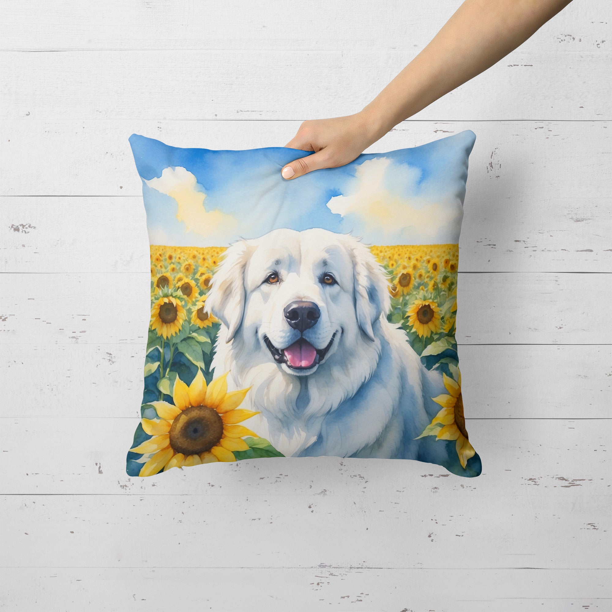 Buy this Great Pyrenees in Sunflowers Throw Pillow