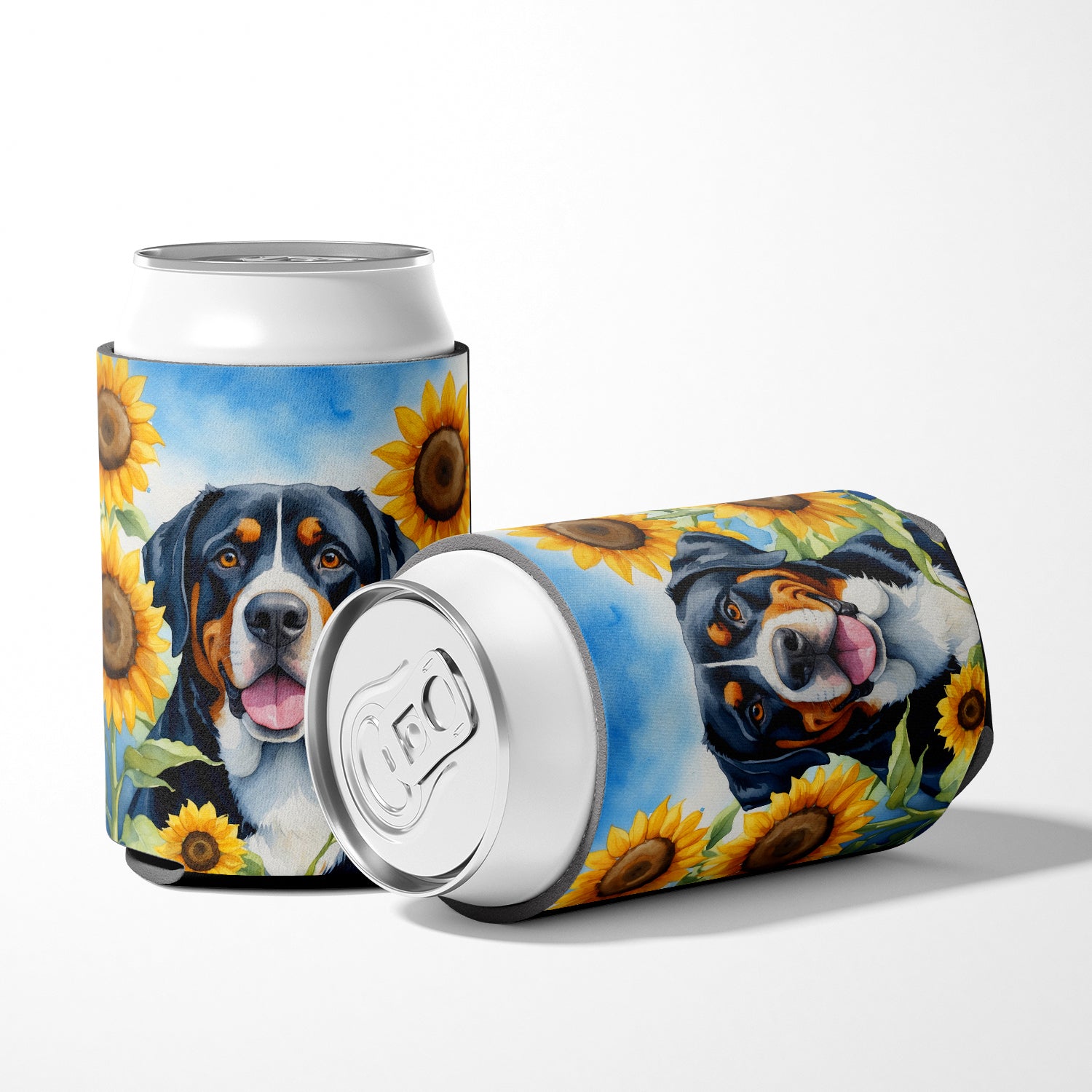 Greater Swiss Mountain Dog in Sunflowers Can or Bottle Hugger