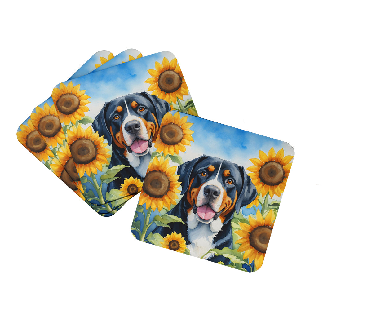 Buy this Greater Swiss Mountain Dog in Sunflowers Foam Coasters