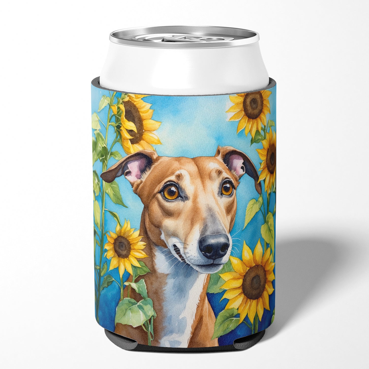 Greyhound in Sunflowers Can or Bottle Hugger