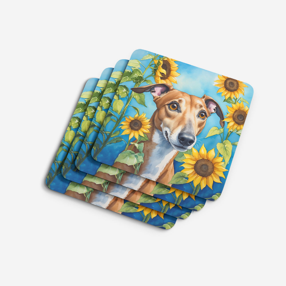 Greyhound in Sunflowers Foam Coasters