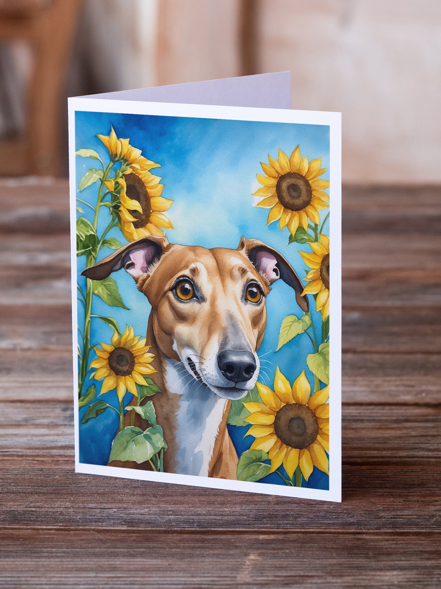 Greyhound in Sunflowers Greeting Cards Pack of 8