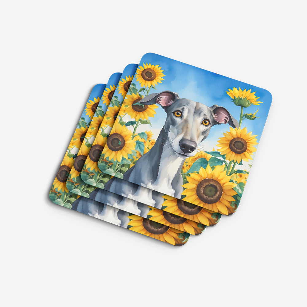 Greyhound in Sunflowers Foam Coasters