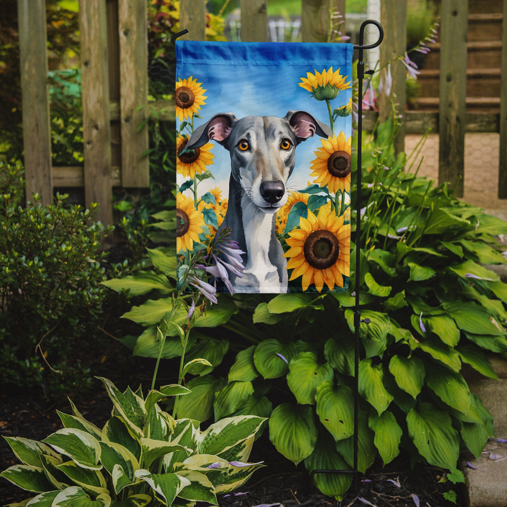 Greyhound in Sunflowers Garden Flag