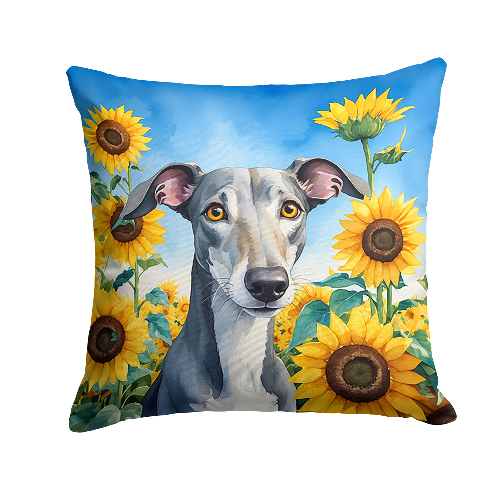 Buy this Greyhound in Sunflowers Throw Pillow