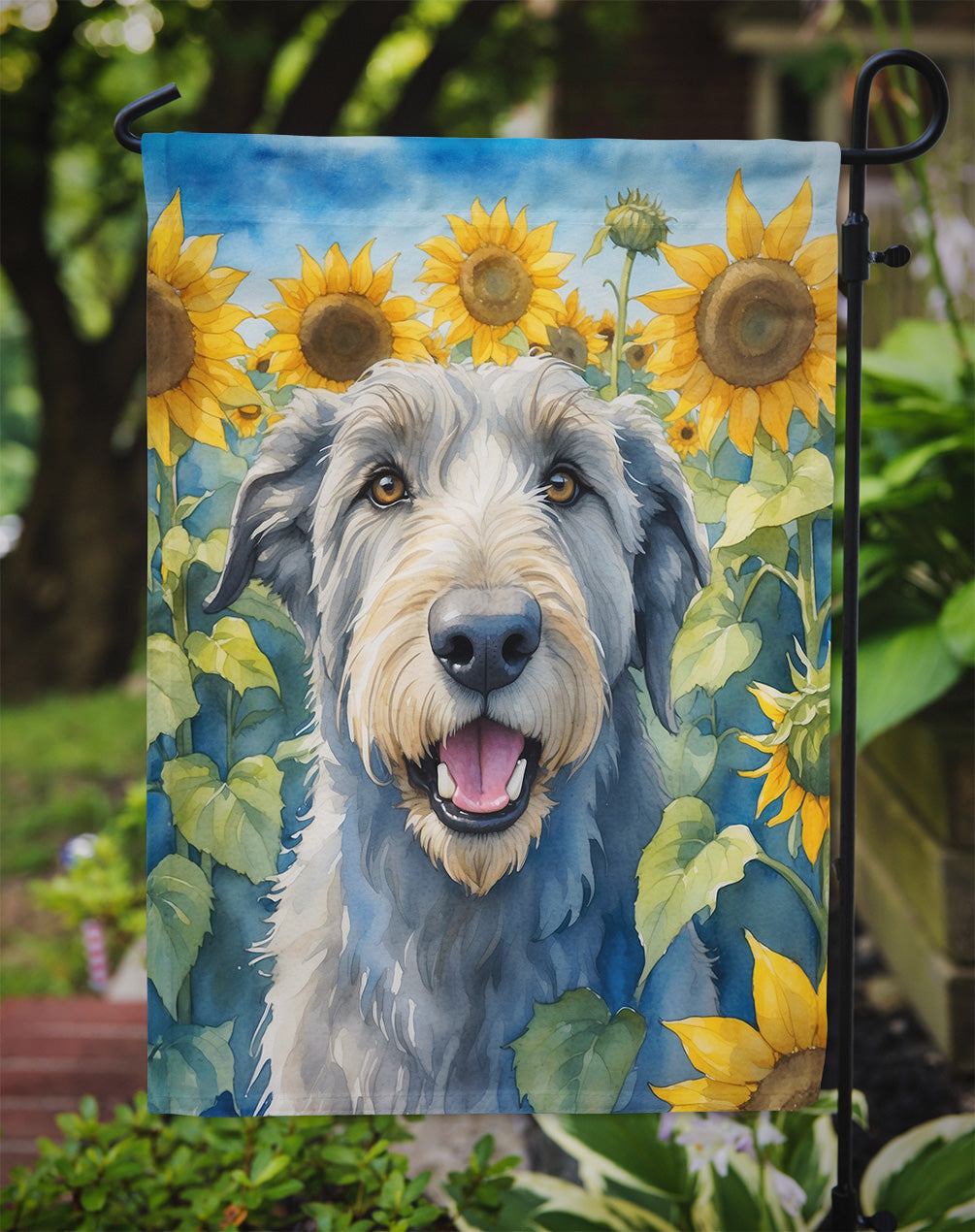 Irish Wolfhound in Sunflowers Garden Flag
