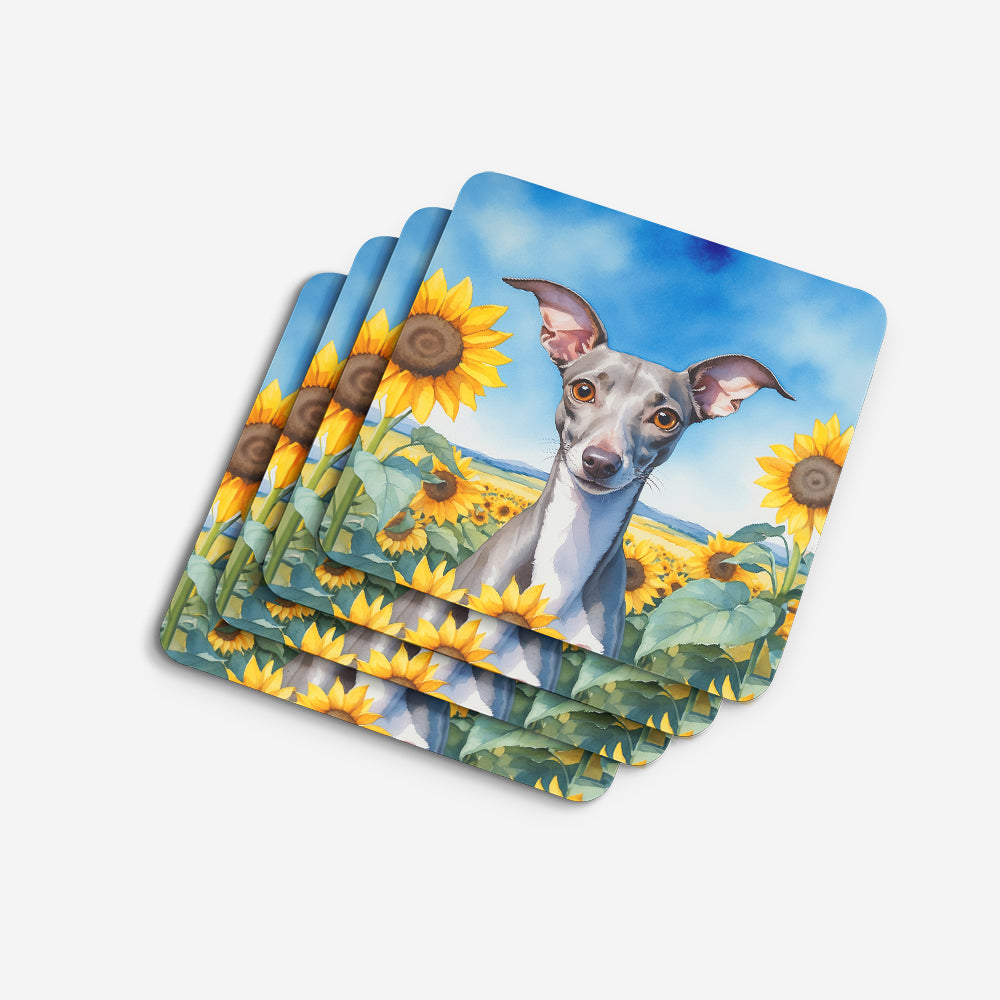 Caroline's Treasures Italian Greyhound in Sunflowers Coasters - Set of 4 Lightweight Foam, Absorbent Drink Coasters