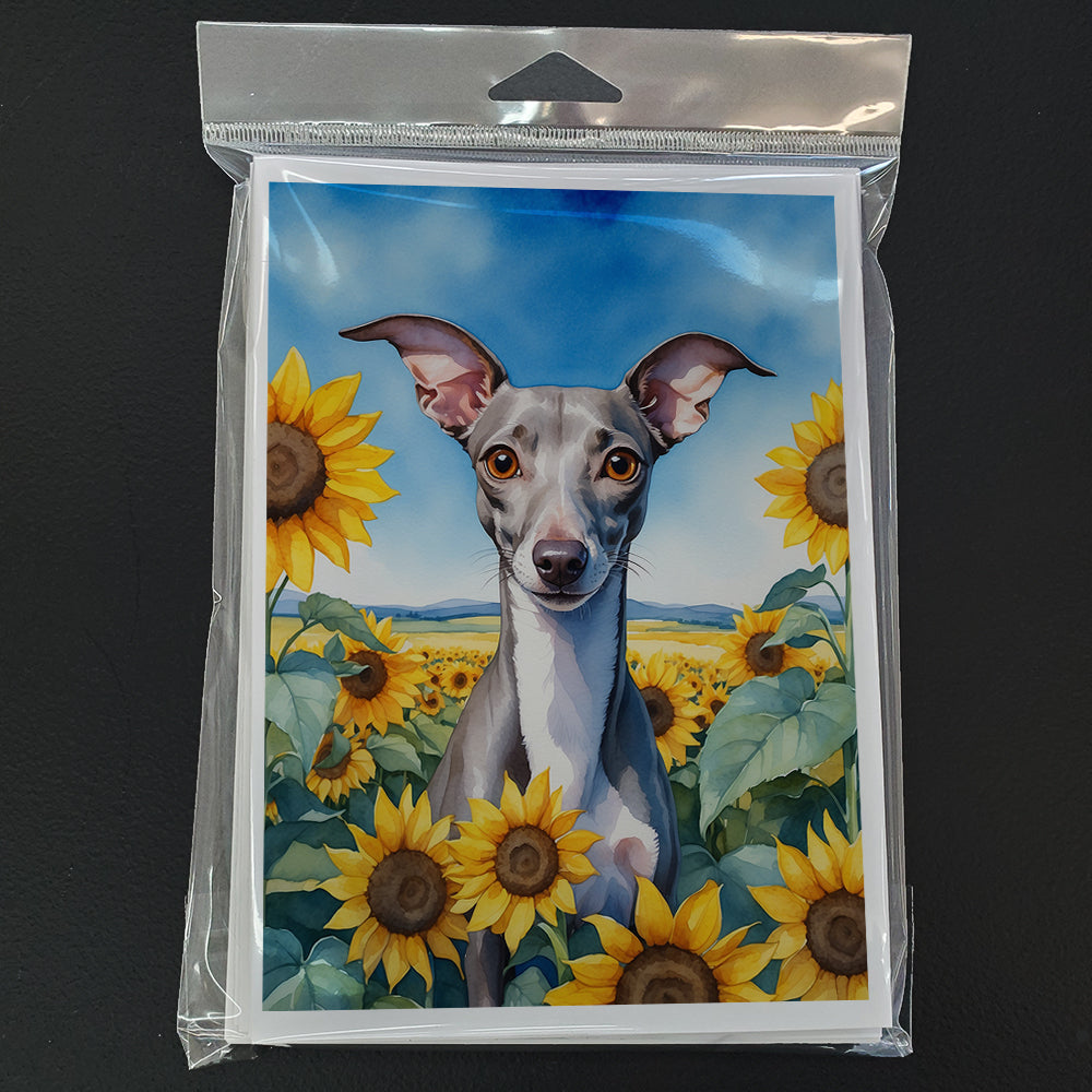 Italian Greyhound in Sunflowers Greeting Cards Pack of 8