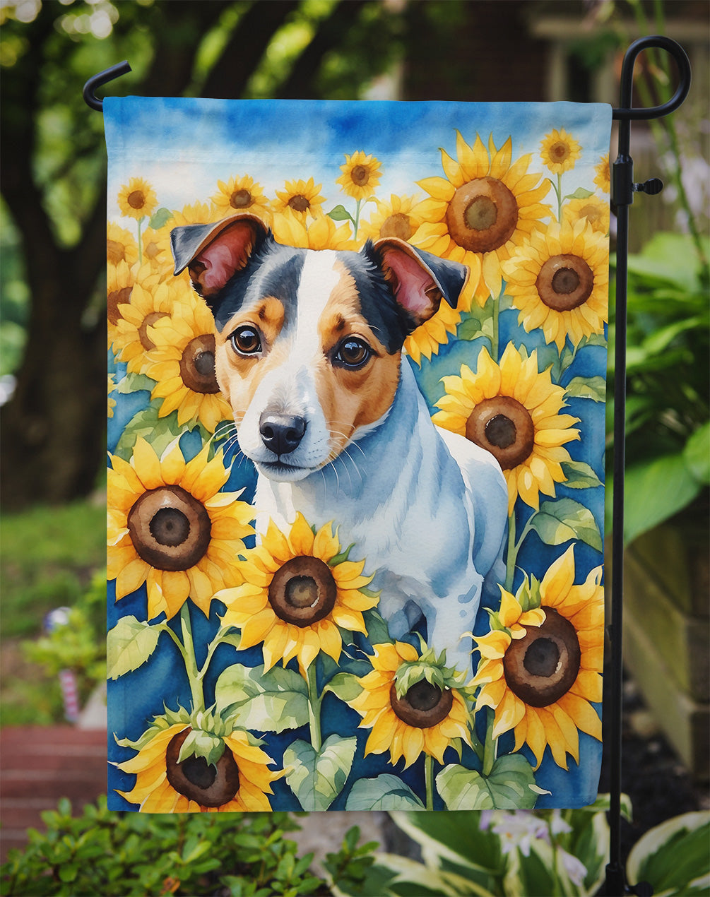 Jack Russell Terrier in Sunflowers Garden Flag