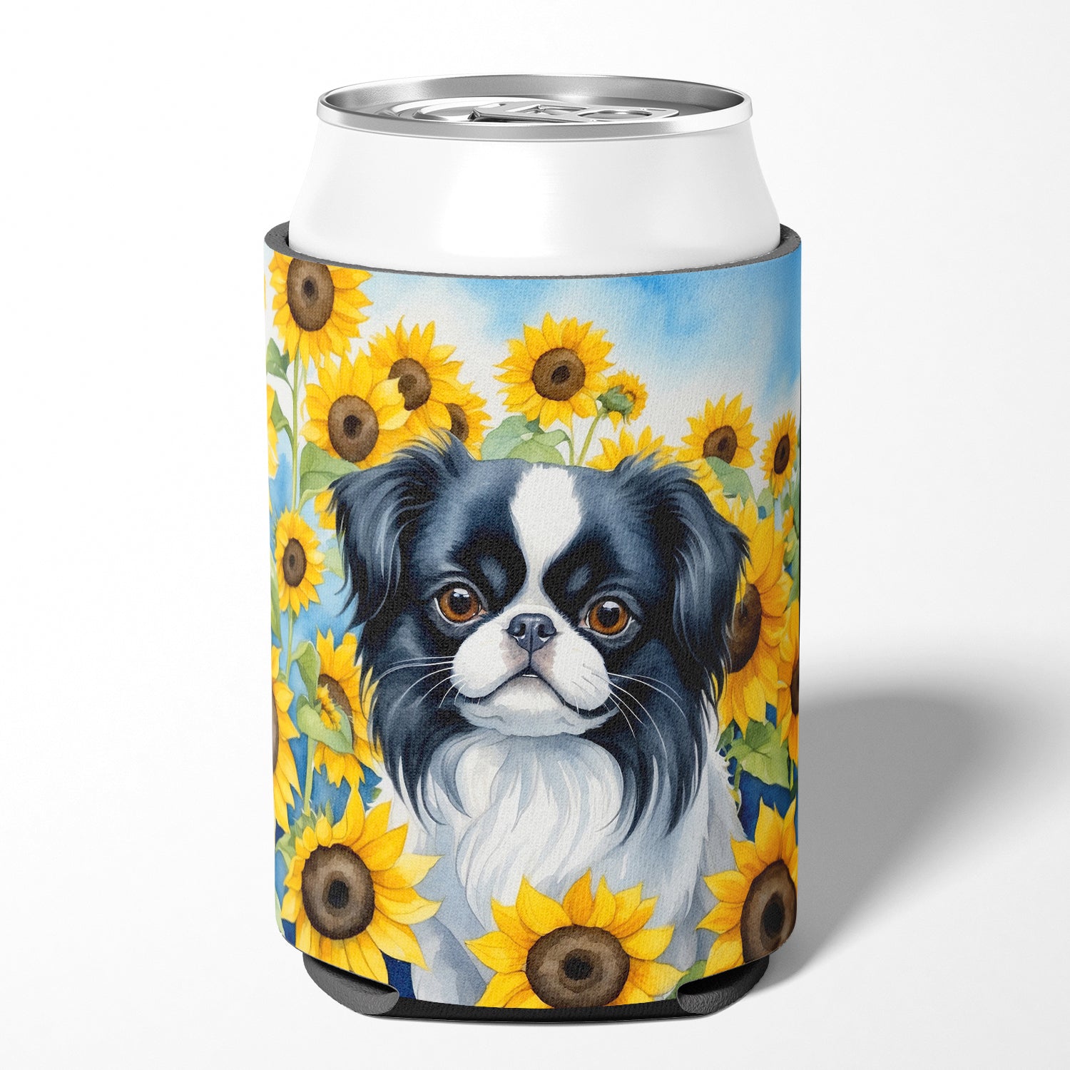 Buy this Japanese Chin in Sunflowers Can or Bottle Hugger