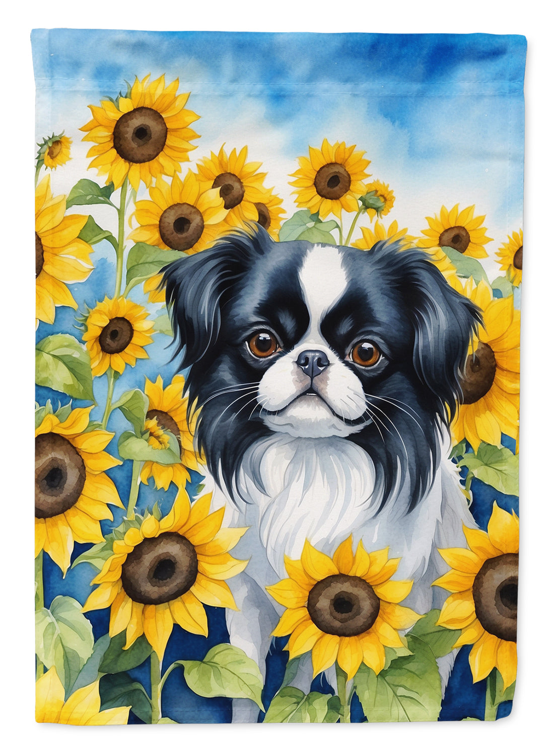 Buy this Japanese Chin in Sunflowers House Flag