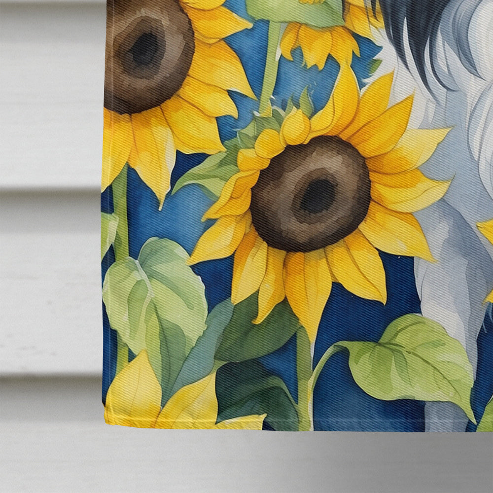 Japanese Chin in Sunflowers House Flag