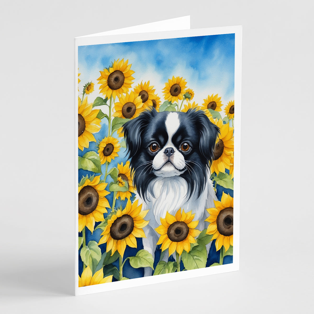 Buy this Japanese Chin in Sunflowers Greeting Cards Pack of 8