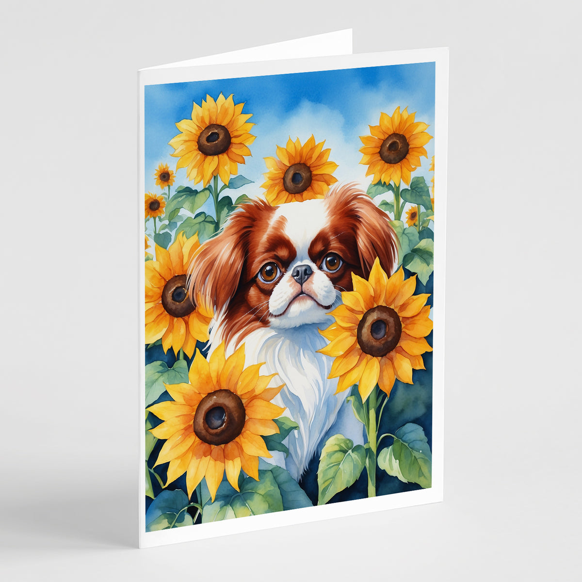 Buy this Japanese Chin in Sunflowers Greeting Cards Pack of 8