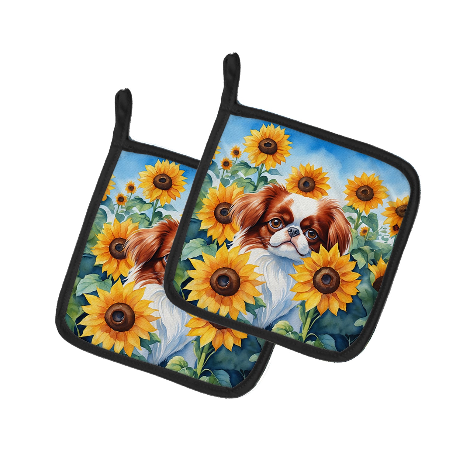 Buy this Japanese Chin in Sunflowers Pair of Pot Holders