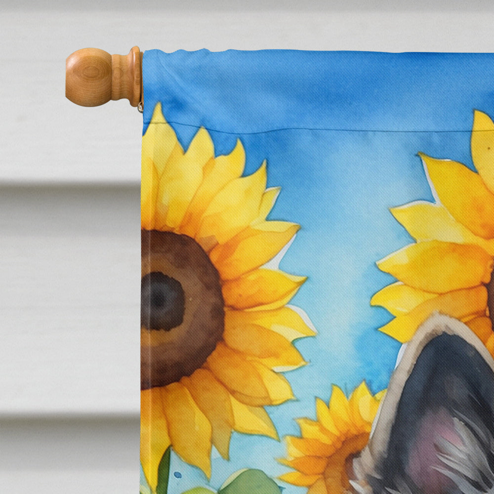Keeshond in Sunflowers House Flag