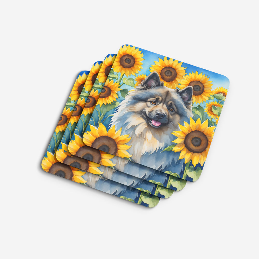Keeshond in Sunflowers Foam Coasters