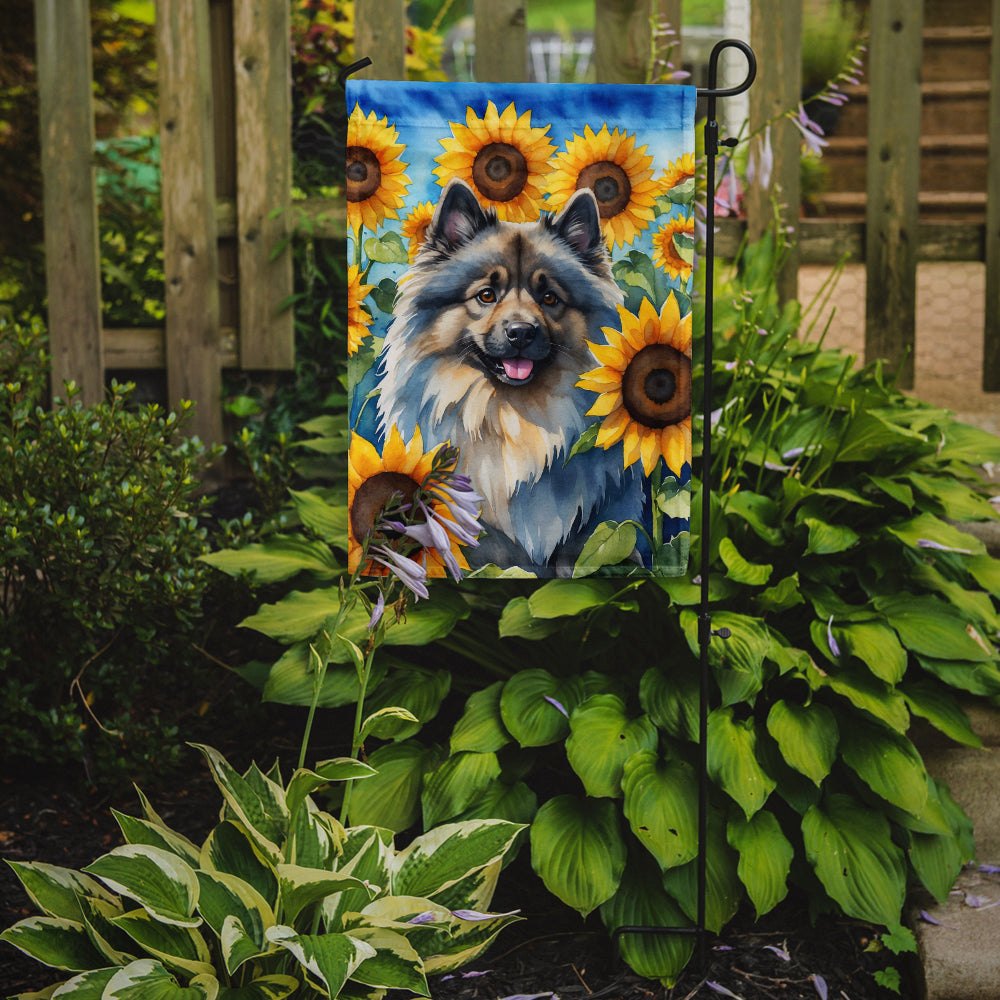 Keeshond in Sunflowers Garden Flag