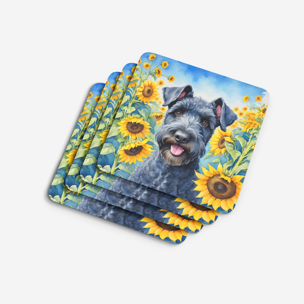 Kerry Blue Terrier in Sunflowers Foam Coasters