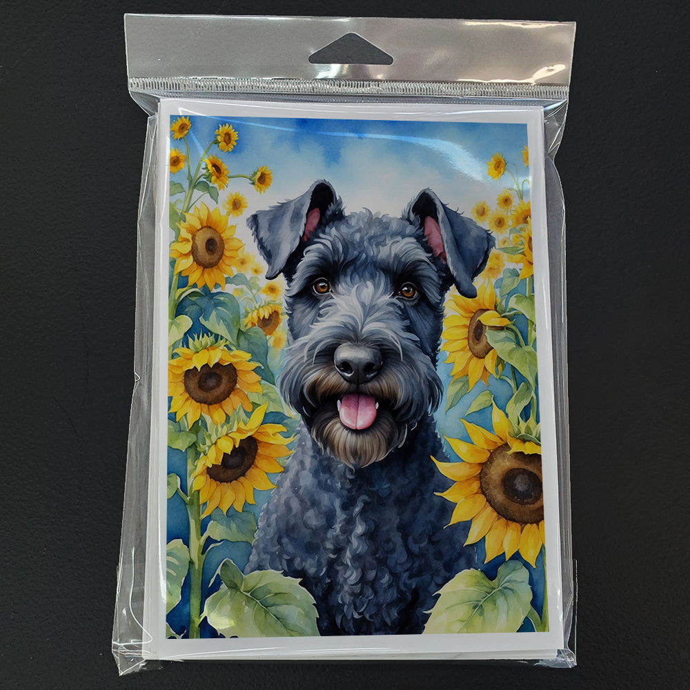 Kerry Blue Terrier in Sunflowers Greeting Cards Pack of 8