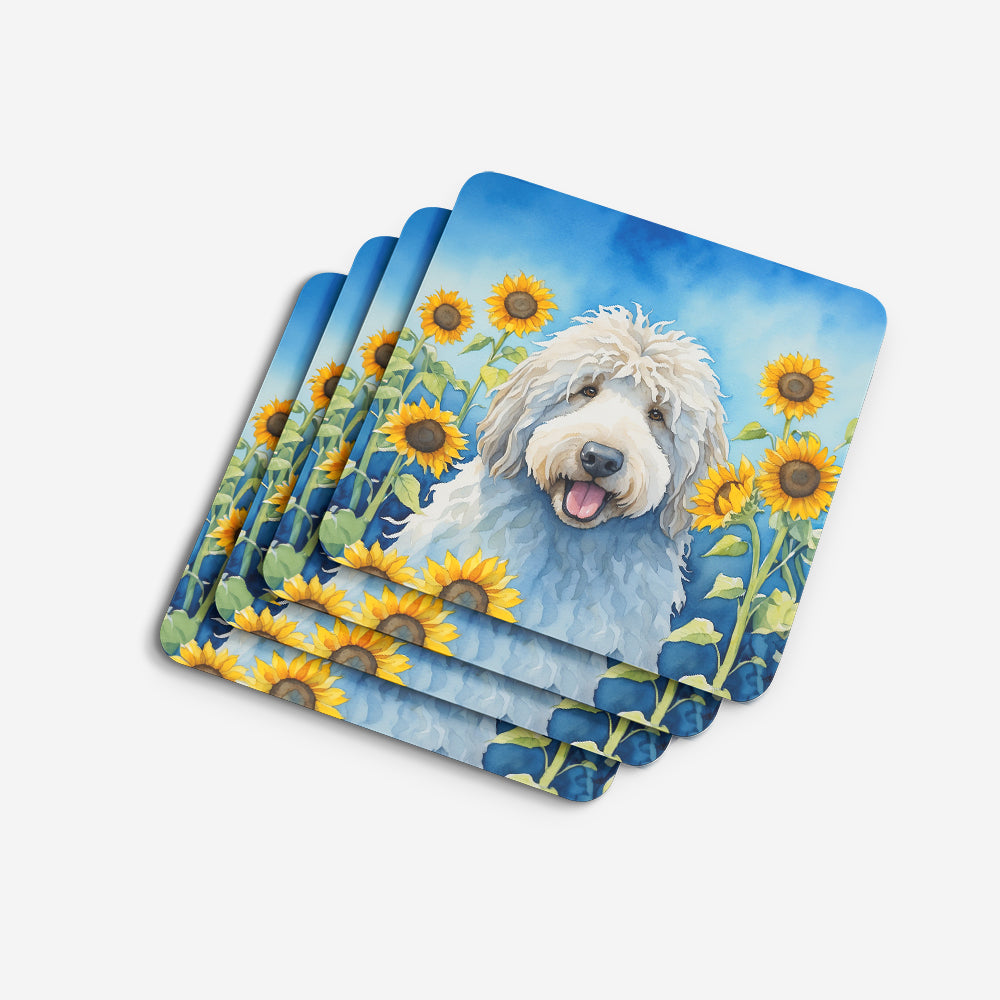 Komondor in Sunflowers Foam Coasters