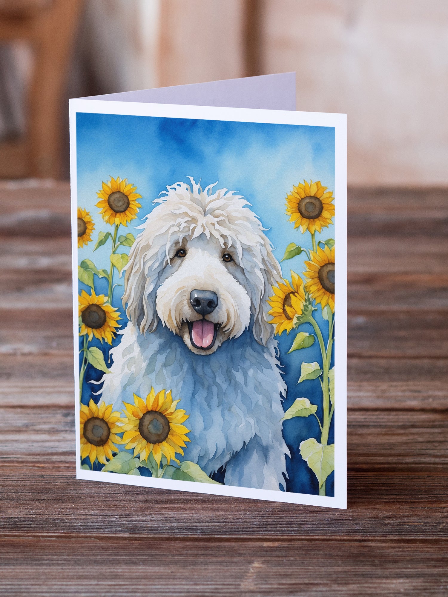 Buy this Komondor in Sunflowers Greeting Cards Pack of 8