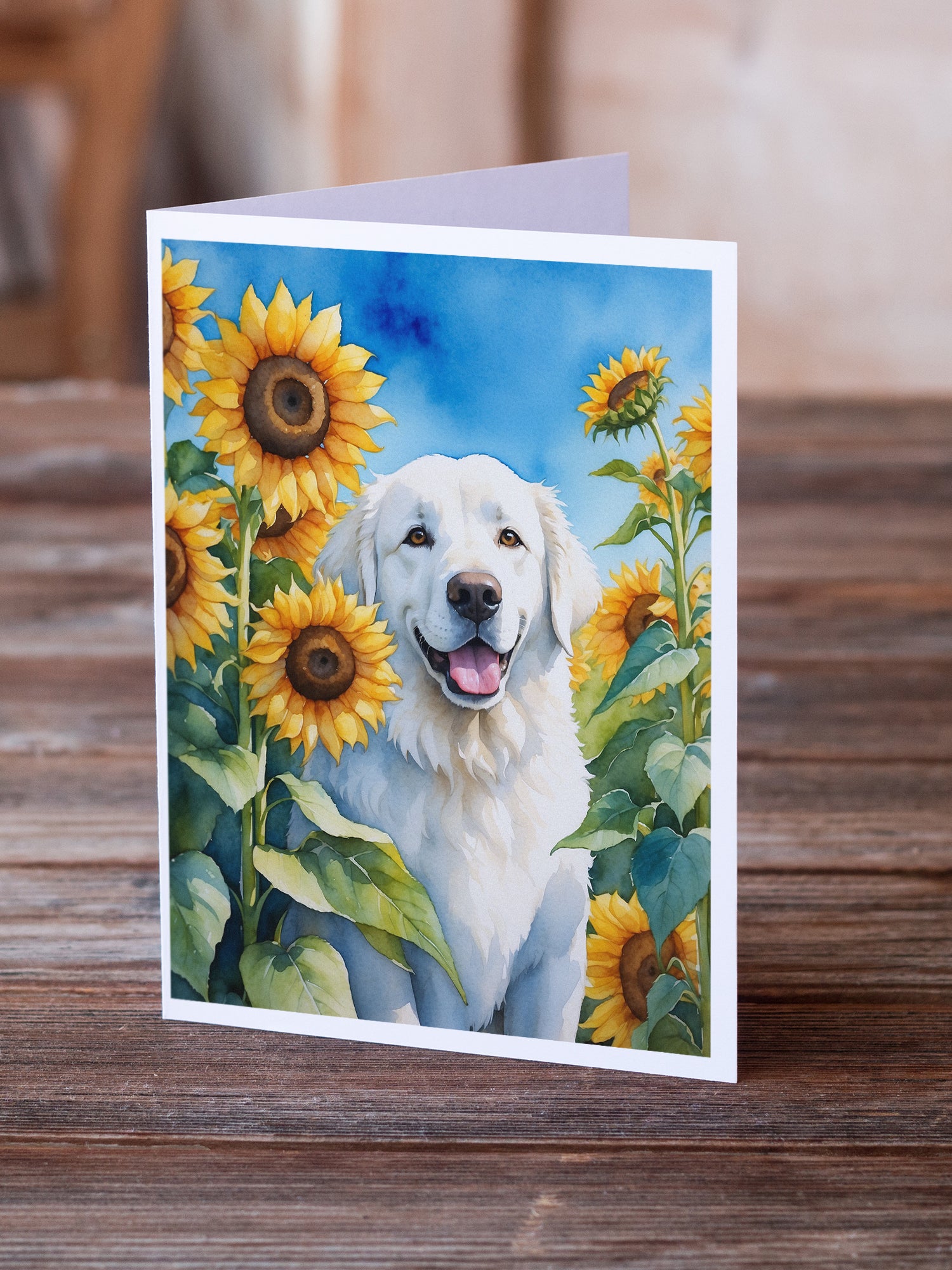 Kuvasz in Sunflowers Greeting Cards Pack of 8
