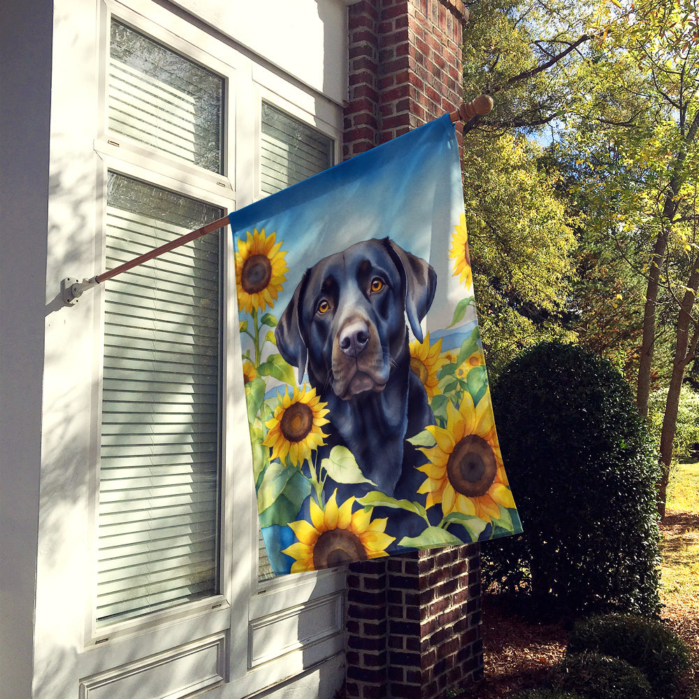 Labrador Retriever in Sunflowers House Flag