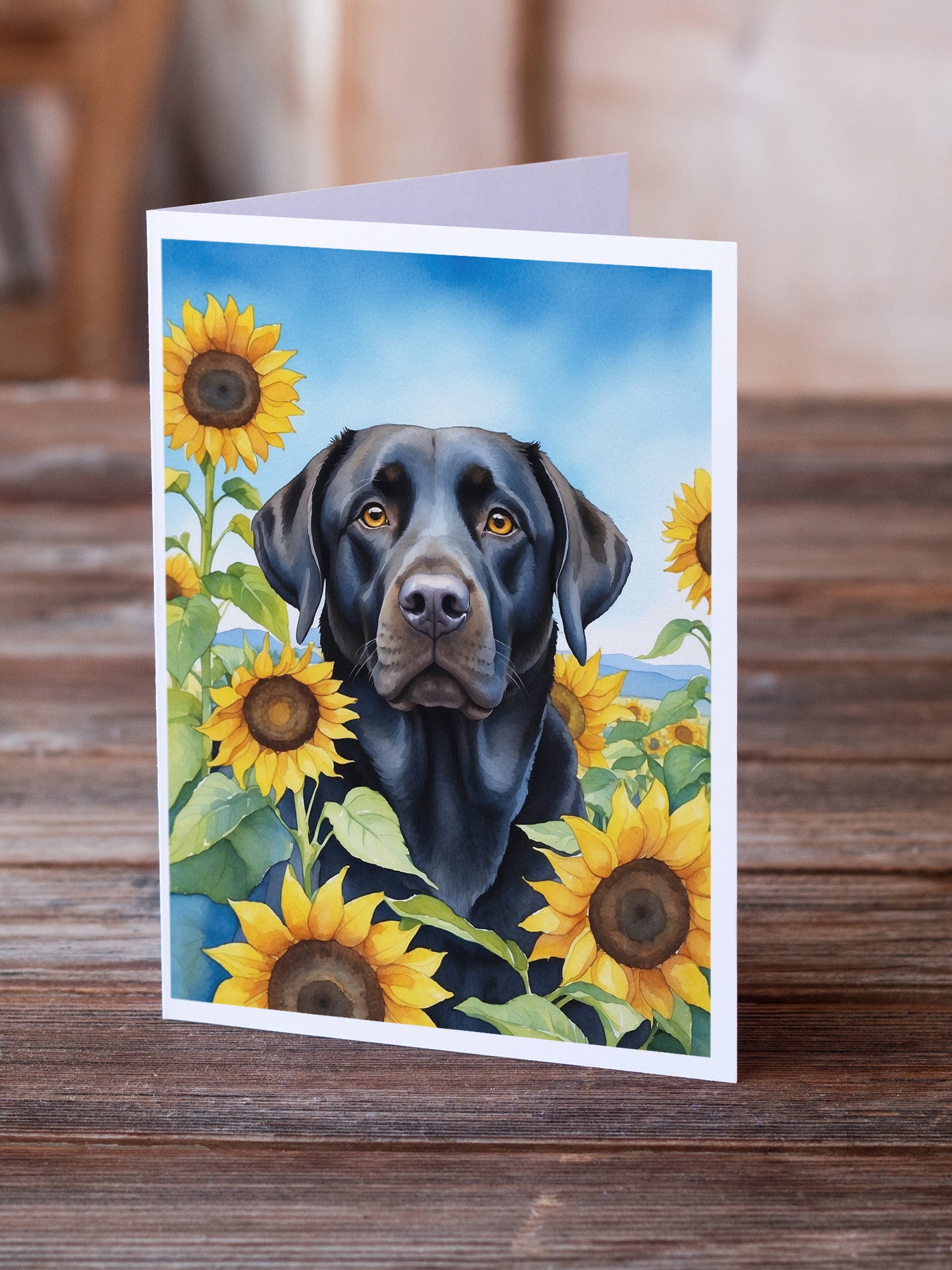 Buy this Labrador Retriever in Sunflowers Greeting Cards Pack of 8