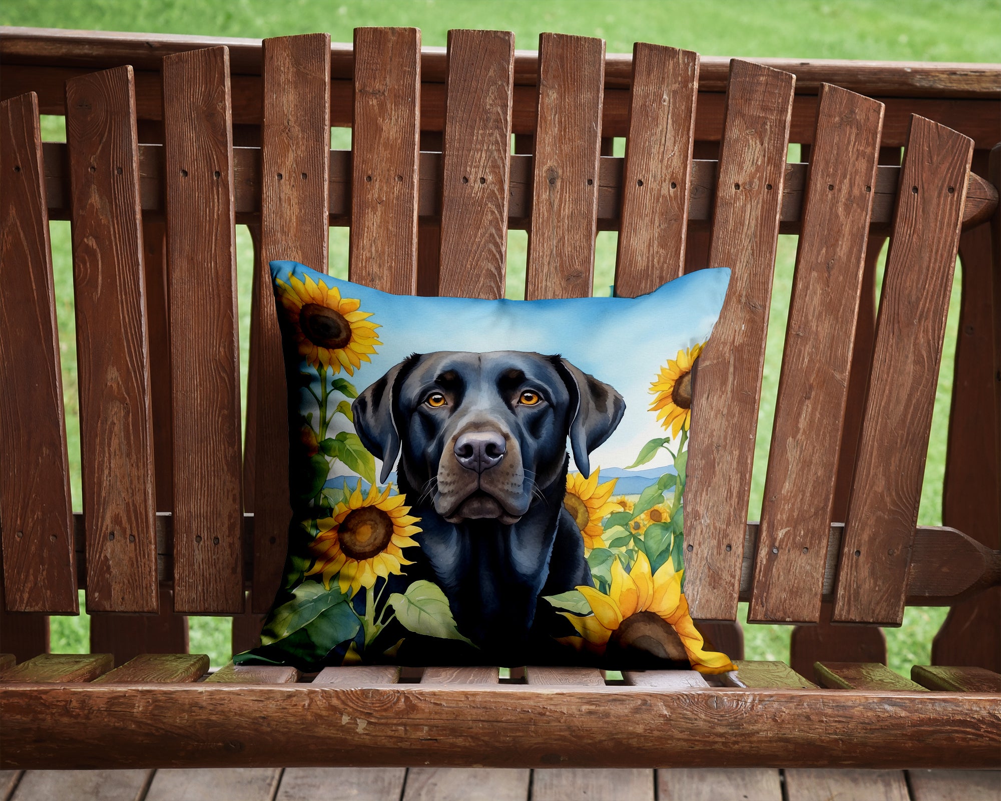 Labrador Retriever in Sunflowers Throw Pillow