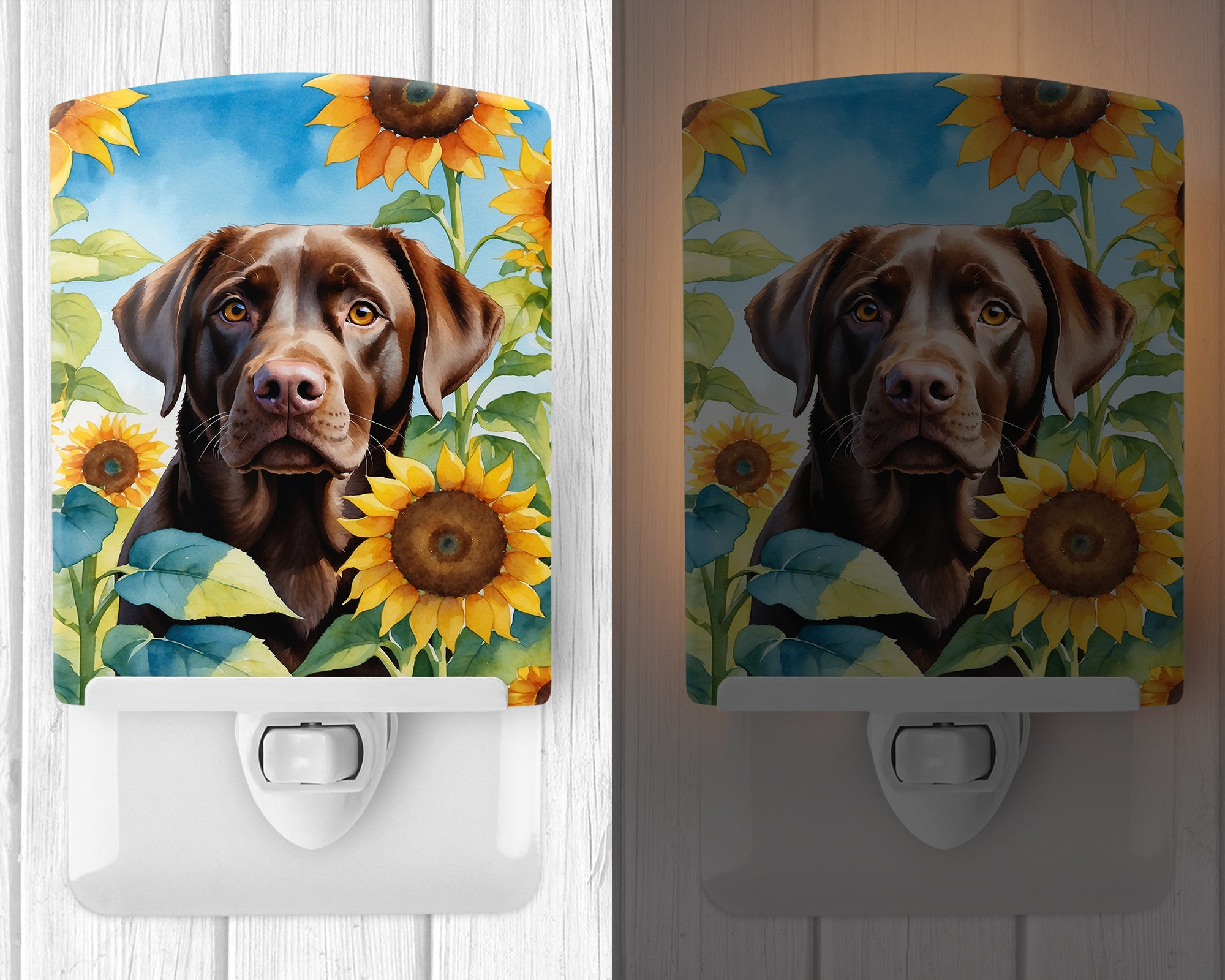 Labrador Retriever in Sunflowers Ceramic Night Light