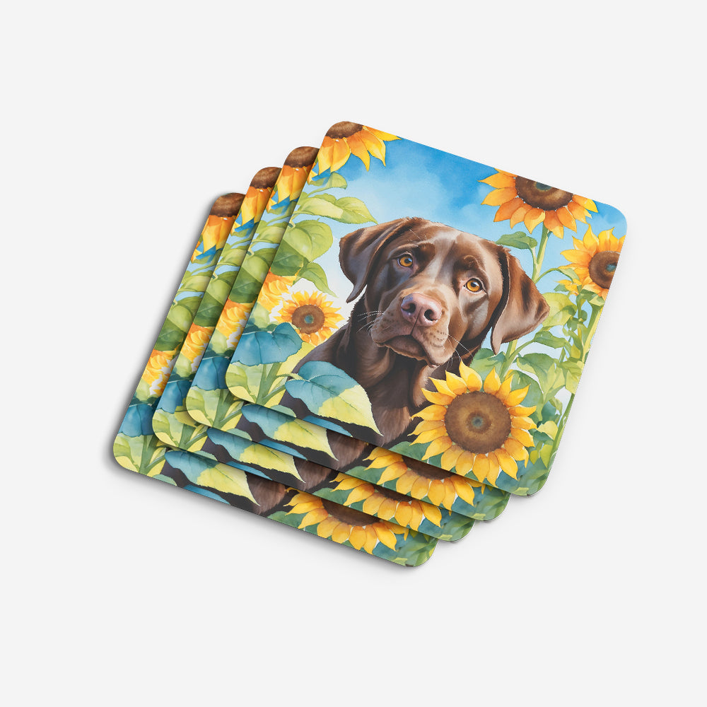 Caroline's Treasures Labrador Retriever in Sunflowers Coasters - Set of 4 Lightweight Foam, Absorbent Drink Coasters