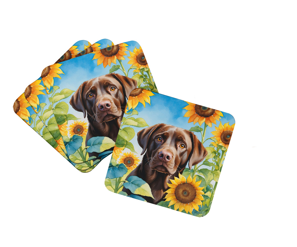 Caroline's Treasures Labrador Retriever in Sunflowers Coasters - Set of 4 Lightweight Foam, Absorbent Drink Coasters