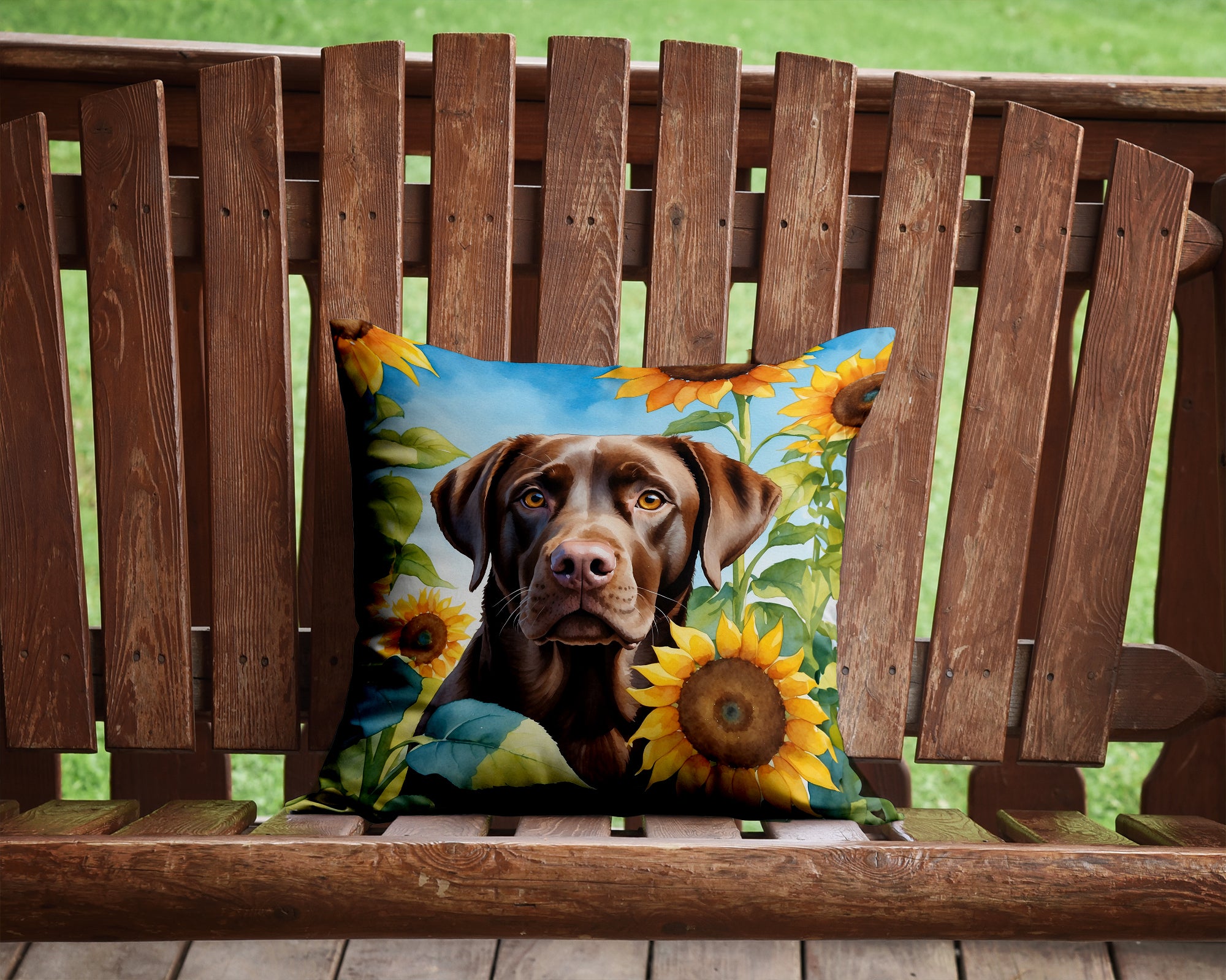 Labrador Retriever in Sunflowers Throw Pillow