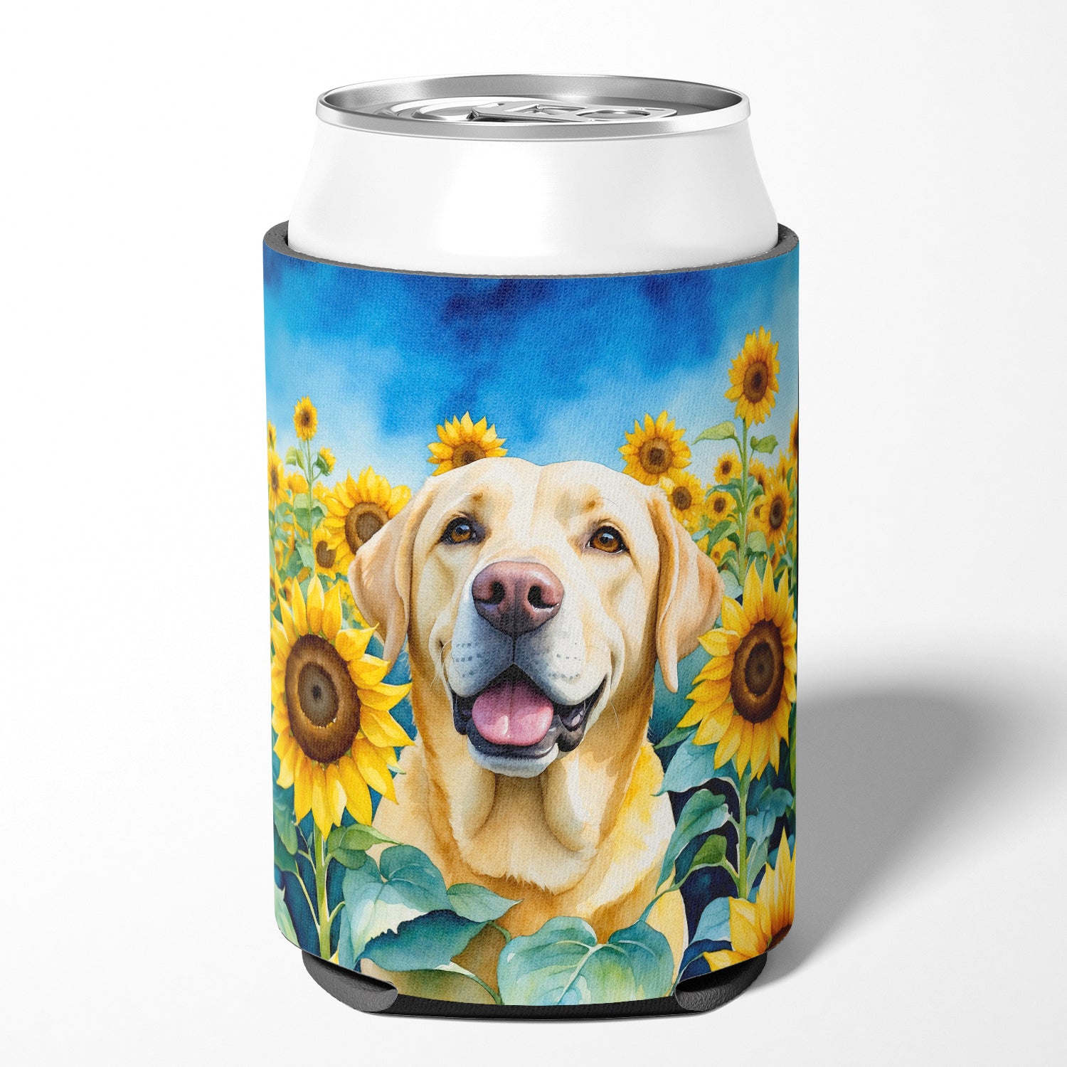 Labrador Retriever in Sunflowers Can or Bottle Hugger
