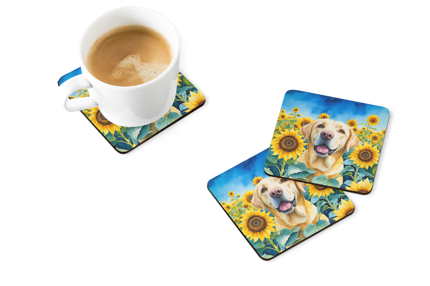 Labrador Retriever in Sunflowers Foam Coasters