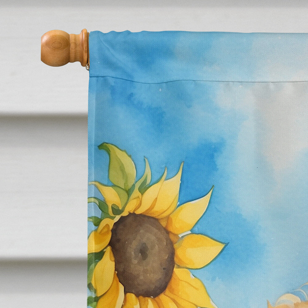 Labradoodle in Sunflowers House Flag