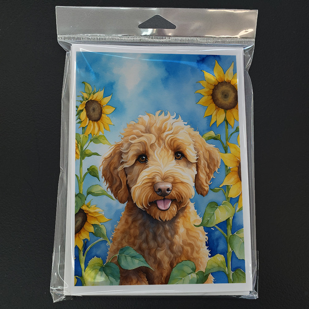 Labradoodle in Sunflowers Greeting Cards Pack of 8