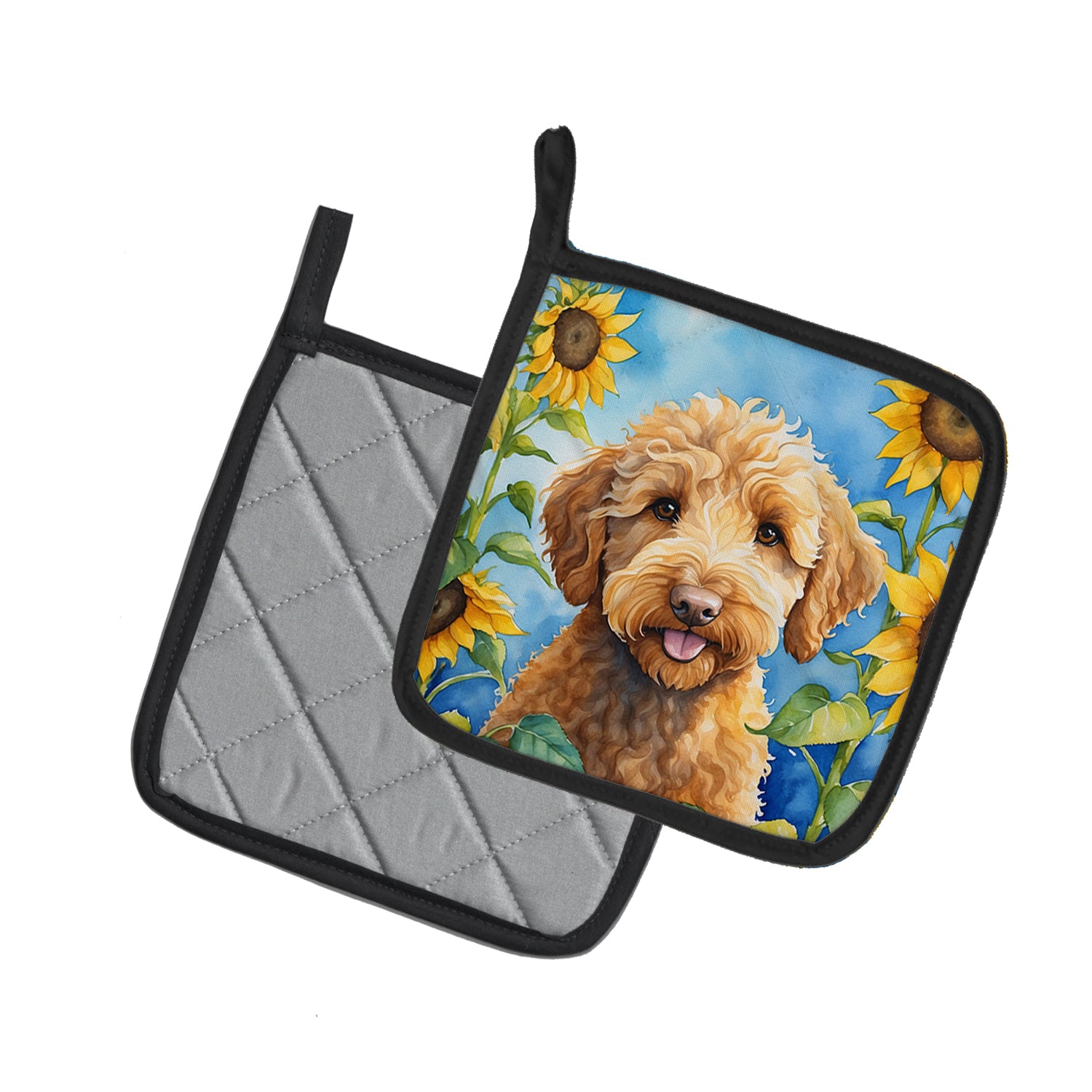 Labradoodle in Sunflowers Pair of Pot Holders