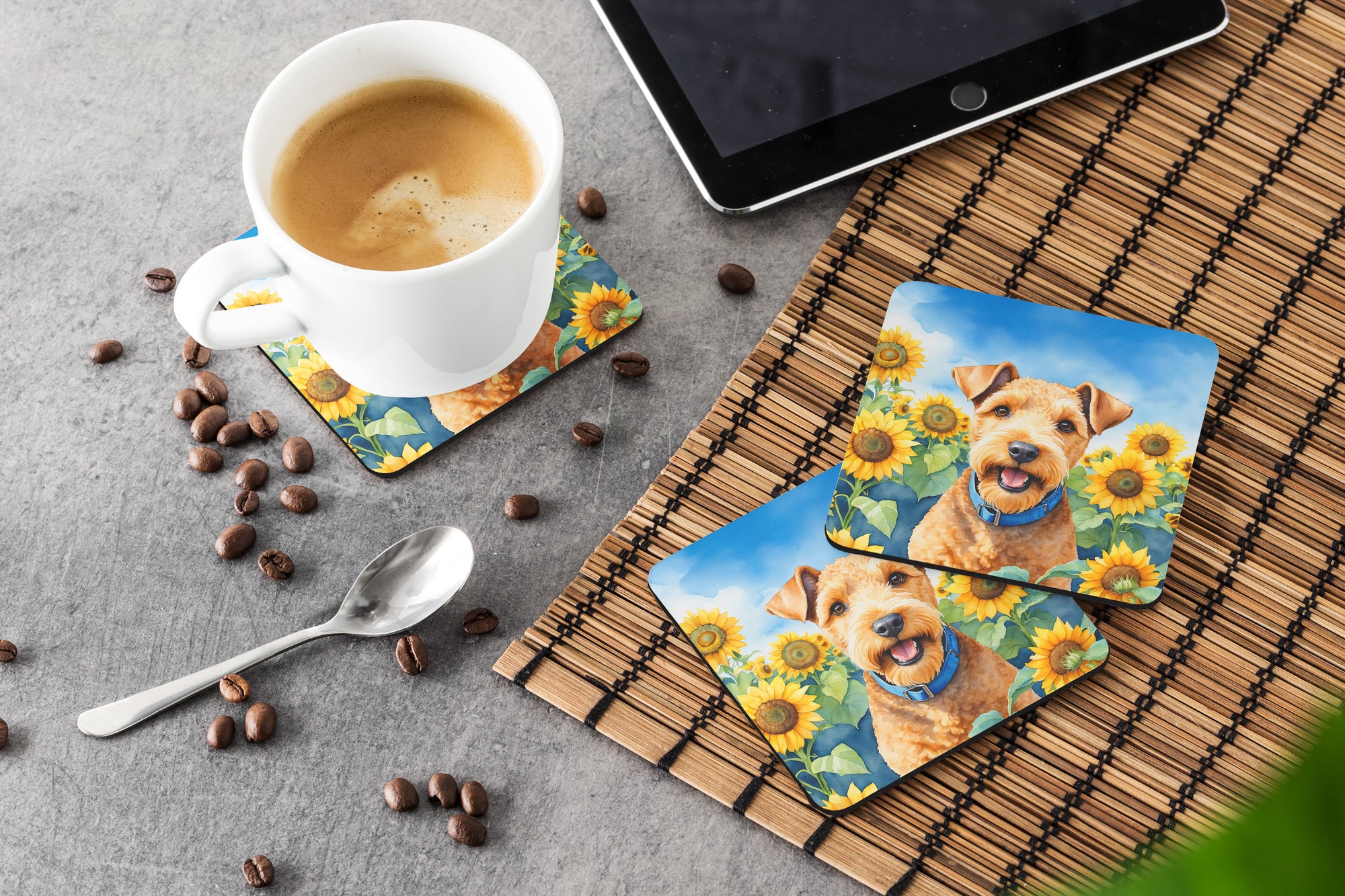 Lakeland Terrier in Sunflowers Foam Coasters