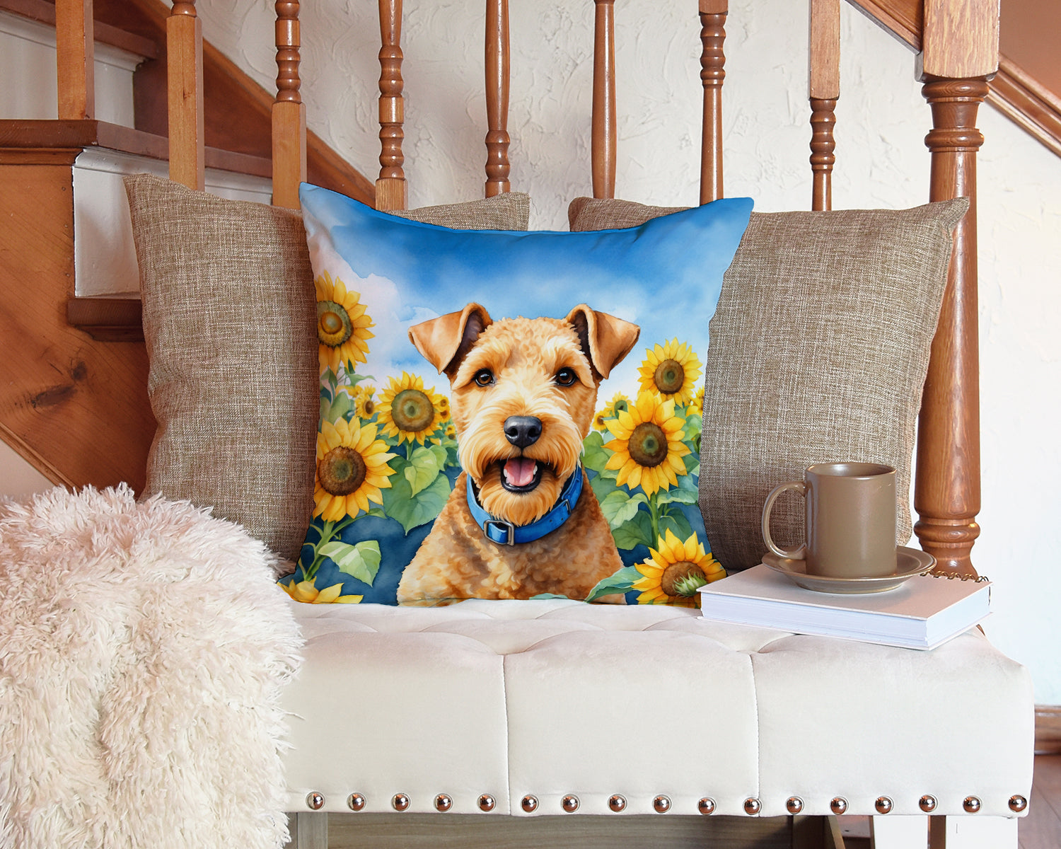 Lakeland Terrier in Sunflowers Throw Pillow