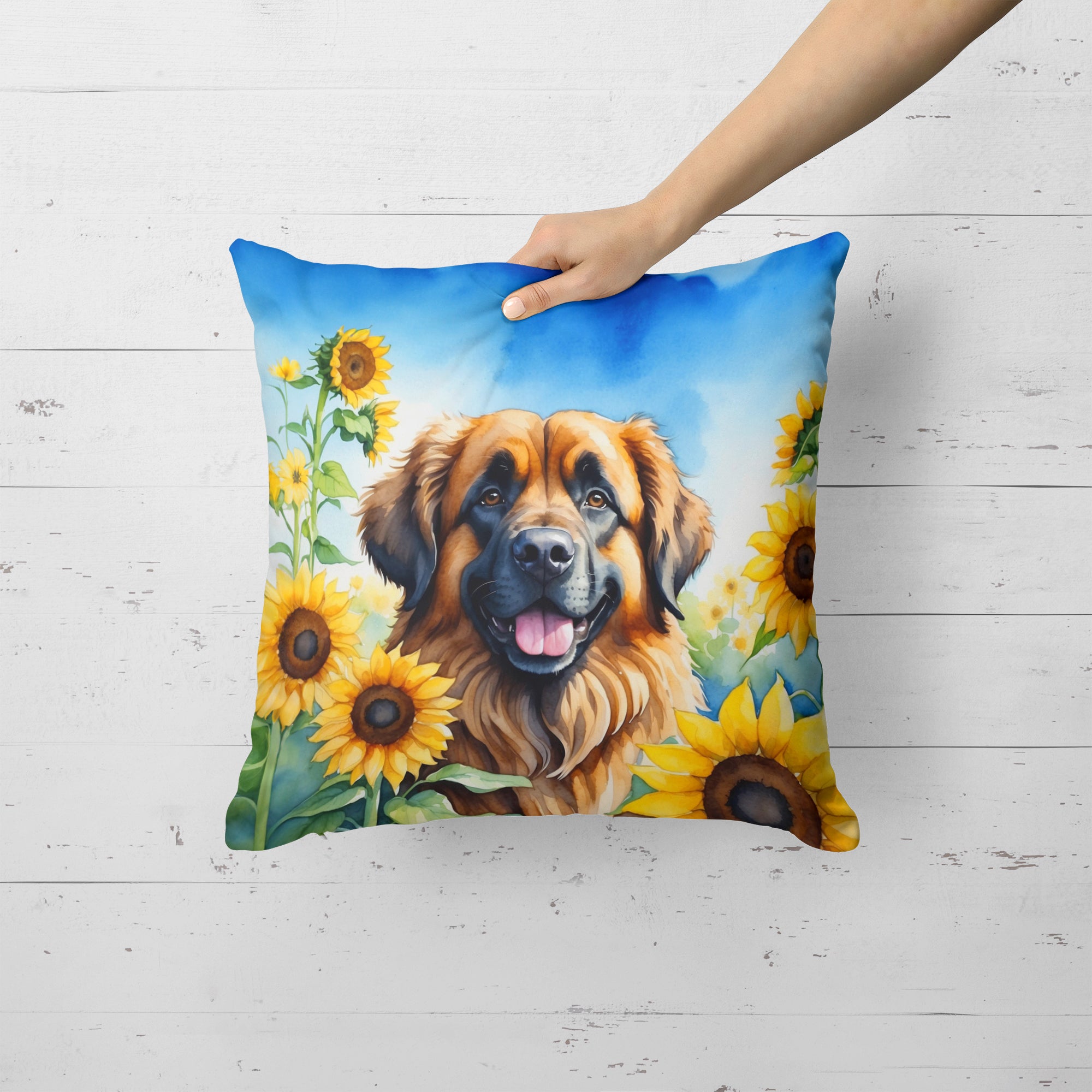 Buy this Leonberger in Sunflowers Throw Pillow