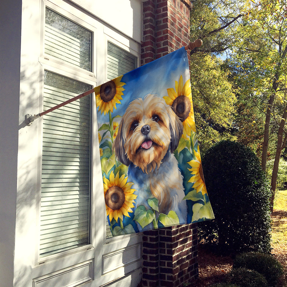 Lhasa Apso in Sunflowers House Flag