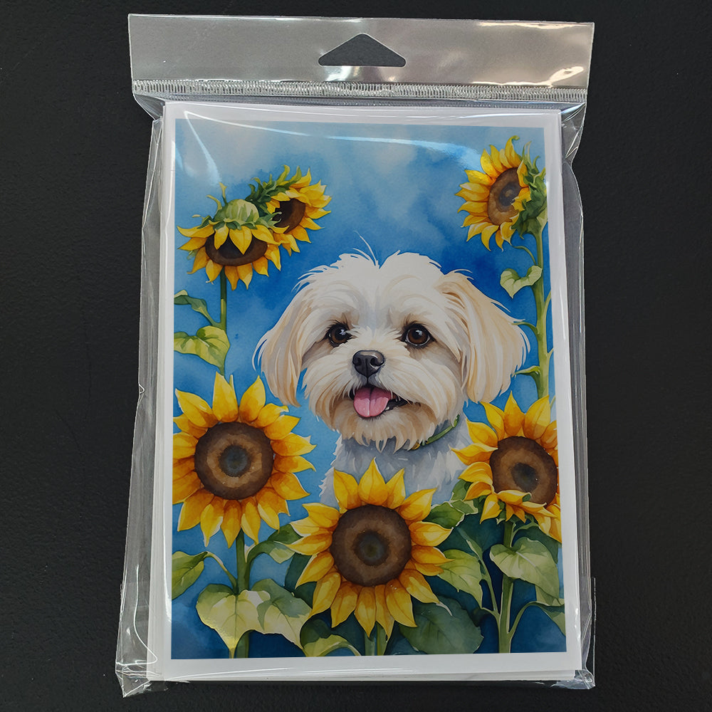 Maltese in Sunflowers Greeting Cards Pack of 8